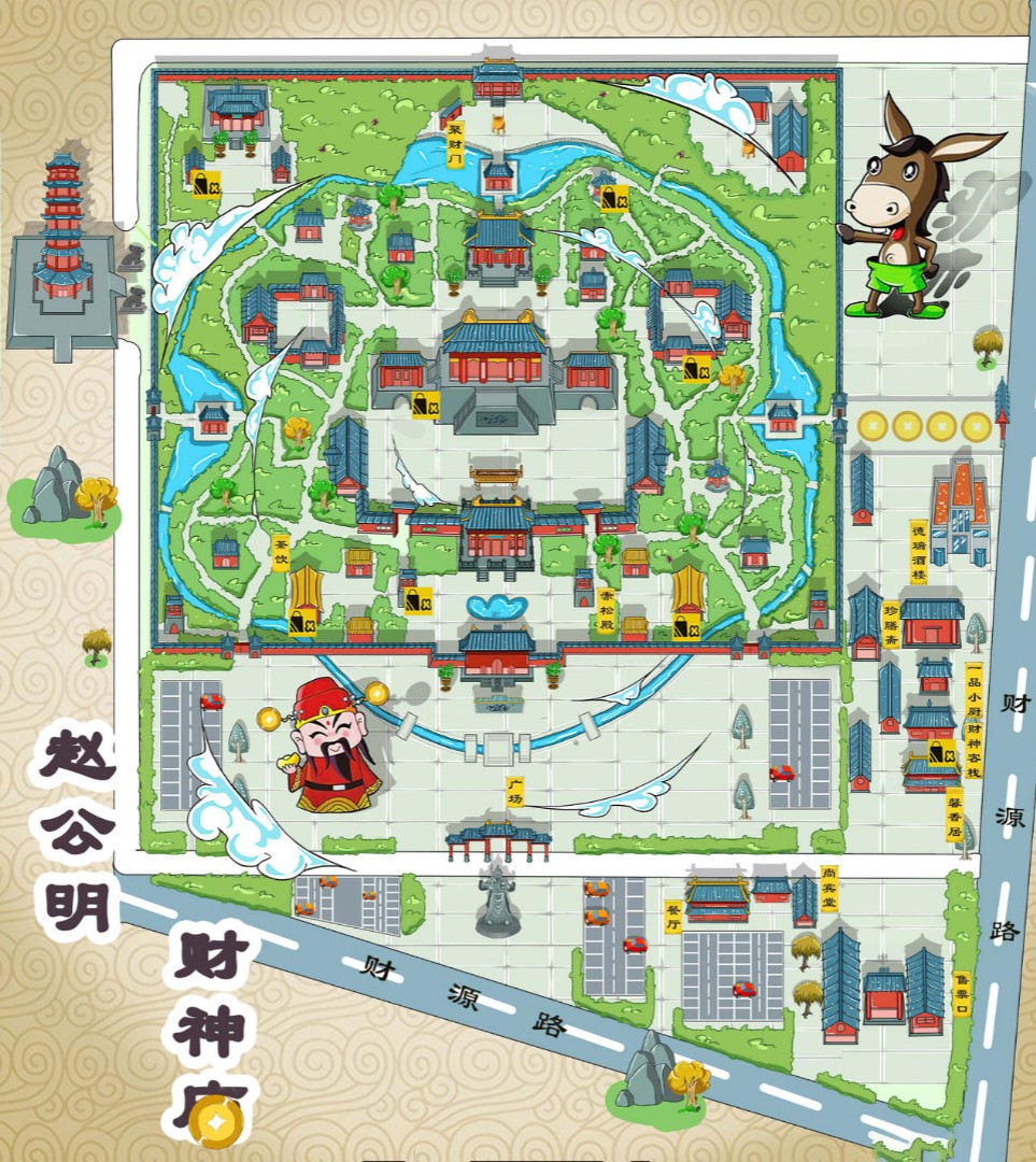 潜江经济开发区寺庙类手绘地图